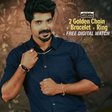 2 Golden Chain + Bracelet + Diamond Ring + Free Digital Watch (2GCBRW9) - Image 2