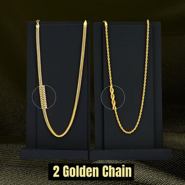 2 Golden Chain + Bracelet + Diamond Ring + Free Digital Watch (2GCBRW9) - Image 3