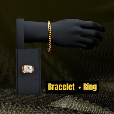 2 Golden Chain + Bracelet + Diamond Ring + Free Digital Watch (2GCBRW9) - Image 4