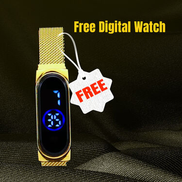 2 Golden Chain + Bracelet + Diamond Ring + Free Digital Watch (2GCBRW9) - Image 5
