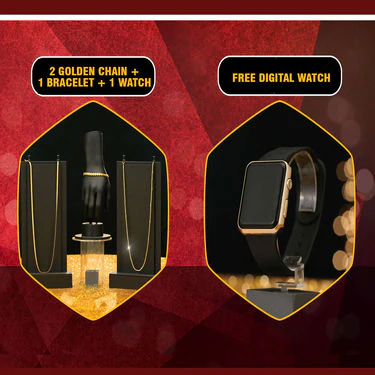 2 Golden Chain + Bracelet + Free Watch (2GCBW1) - Image 4