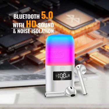 3 in 1 Wireless Bluetooth Earpods Cum Speaker With Colour Changing lights & Digital Display (TWS66) - Image 4