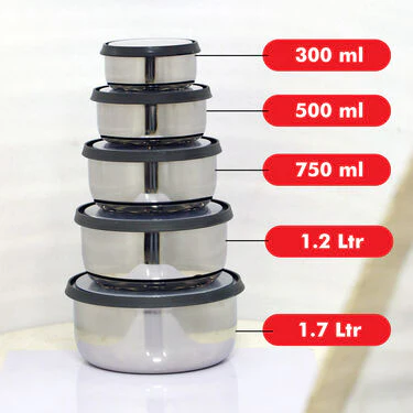 5 Stainless Steel Bowl + 5 Push & Lock Lid (10PL2) - Image 7