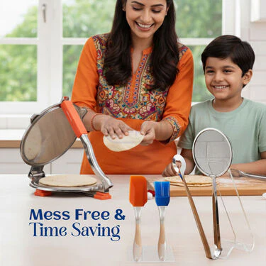 Chapati & Puri Maker + 2 in 1 Oil Strainer + Silicone Spatula & Brush (CP12) - Image 4