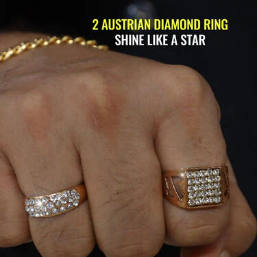 Golden Watch + 2 Chain + 2 Austrian Diamond Ring + Bracelet (MGW2C2RB) - Image 3