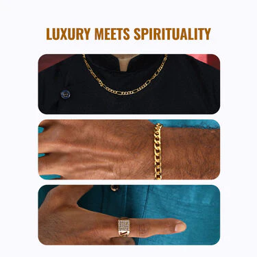 Golden Watch + 2 Chain + 2 Austrian Diamond Ring + Bracelet (MGW2C2RB) - Image 7