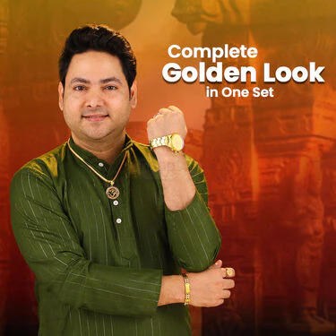 Golden Watch + 2 Golden Chain + Om Pendant + OM Ring + OM  Bracelet (MGW2CBRP1) - Image 3