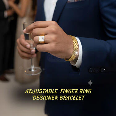 Golden Watch  + Chain + Designer Bracelet + Ring (MGWCBR16) - Image 3