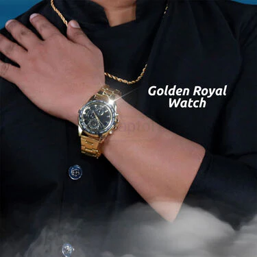 Mens Golden Royal Watch + 2 Chain + Bracelet + Ring (MGW2CBR16) - Image 3