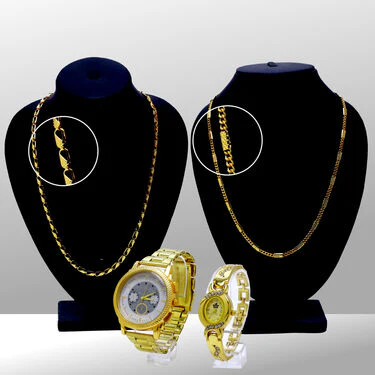 Mens Golden Watch + Ladies Watch + 2 Chain (MLGW2C) - Image 5